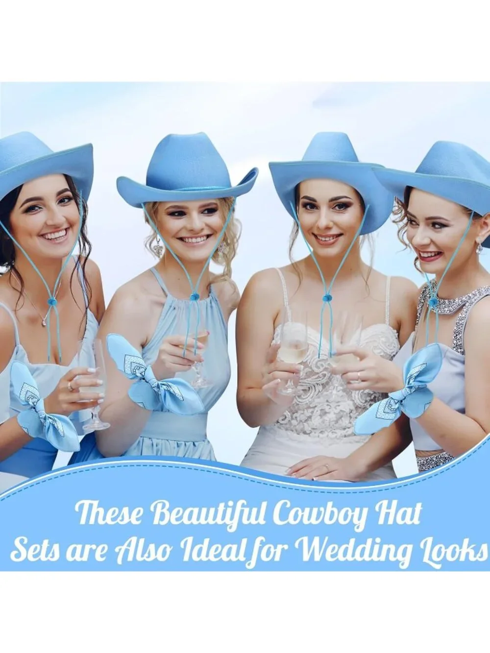 Men's Sky Blue Bandanas Bulk Adjustable Felt Western Cowboy Cowgirl Hat 12 Pcs
